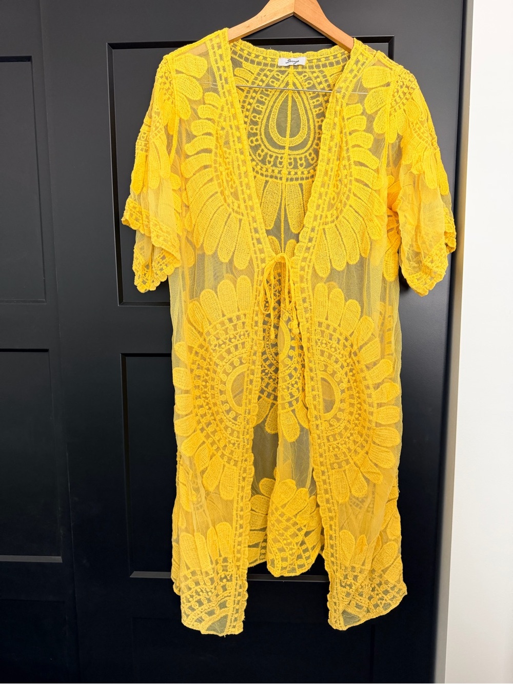 Yellow Lace Crochet Swim Cover-Up